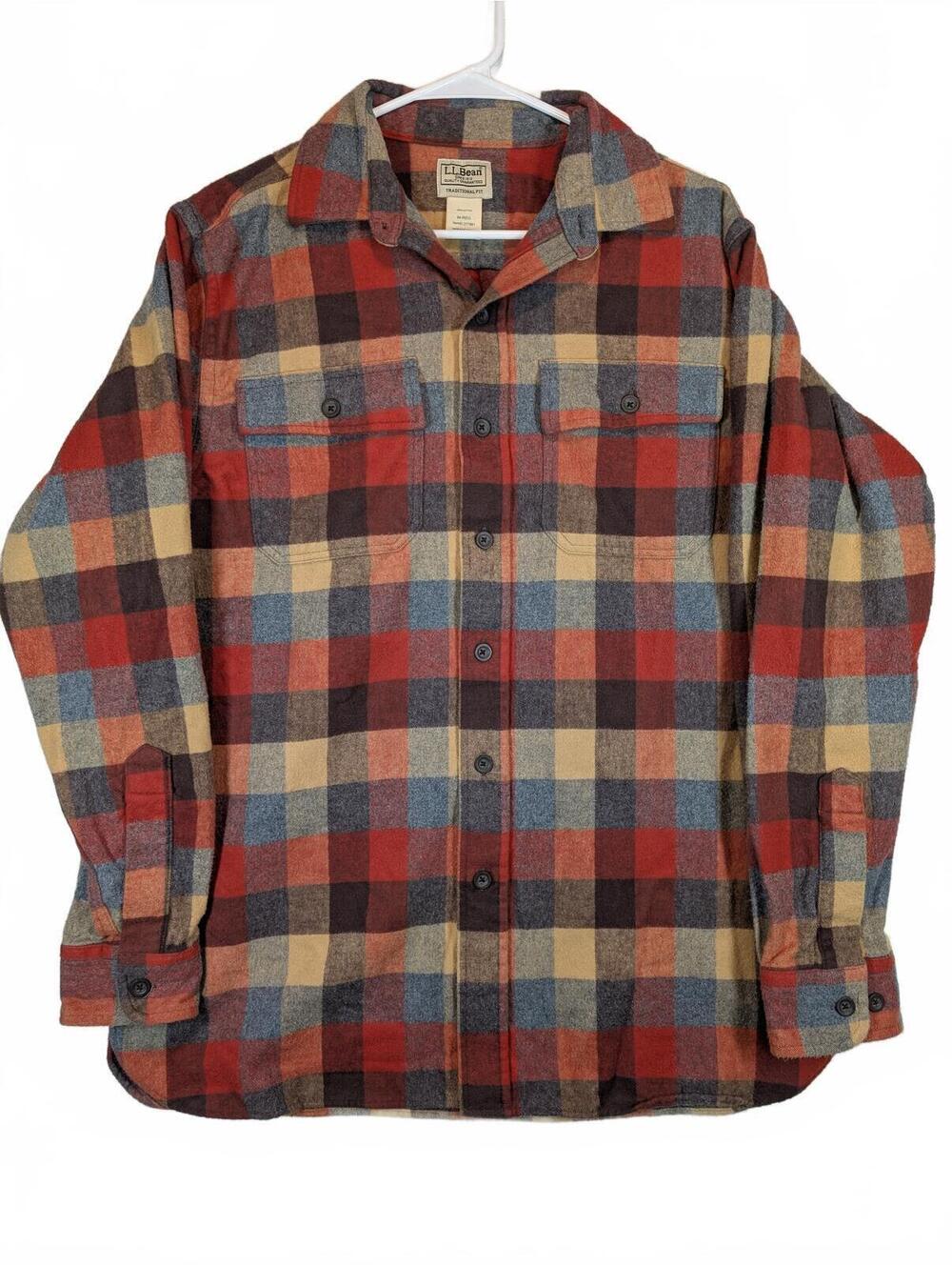 L.L.Bean Traditional Fit Plaid Flannel Button Front Shirt Mens Medium Regular
